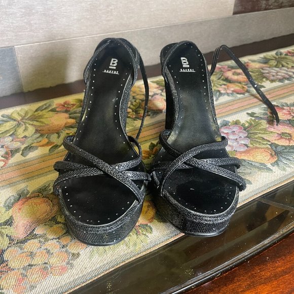Bakers Sparkle Black Platform Wedges Ankle Straps Open Toe Shoes Size 6.5B - Picture 2 of 9
